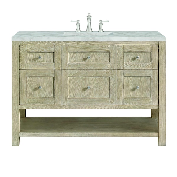 James Martin Vanities 48'' Single Vanity, Whitewashed Oak w/ 3 CM Victorian Silver Quartz Top 330-V48-WWO-3VSL - main
